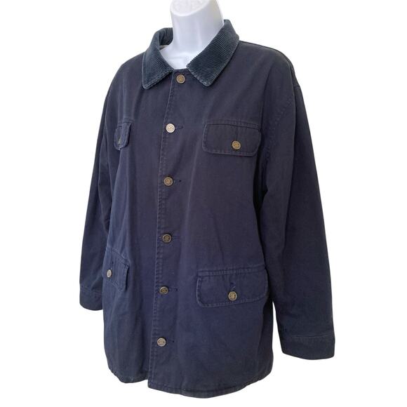Vintage 90s Navy Blue Chore Barn Jacket Coat Flannel Lined M/L - Picture 3 of 8